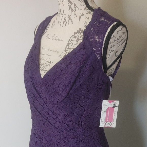 Jasmine B2 Purple V-Neck Sleeveless Fit and Flare Cocktail Dress 10 - Picture 8 of 14